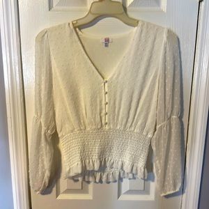 White Cropped Dressy Blouse. Sheer sleeves. Worn once.